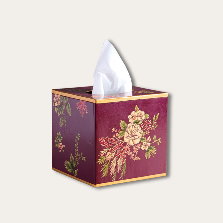 Amora Bloom Tissue Box – Vintage Peony Bouquet (Square)