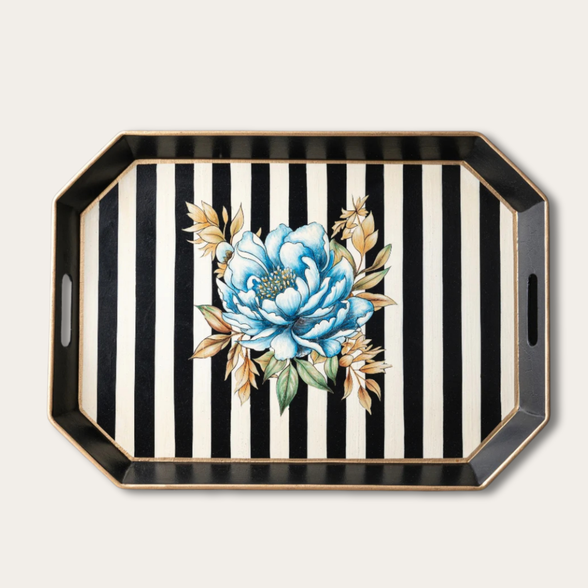 Amora Bloom Tray – Azure Peony Stripe
