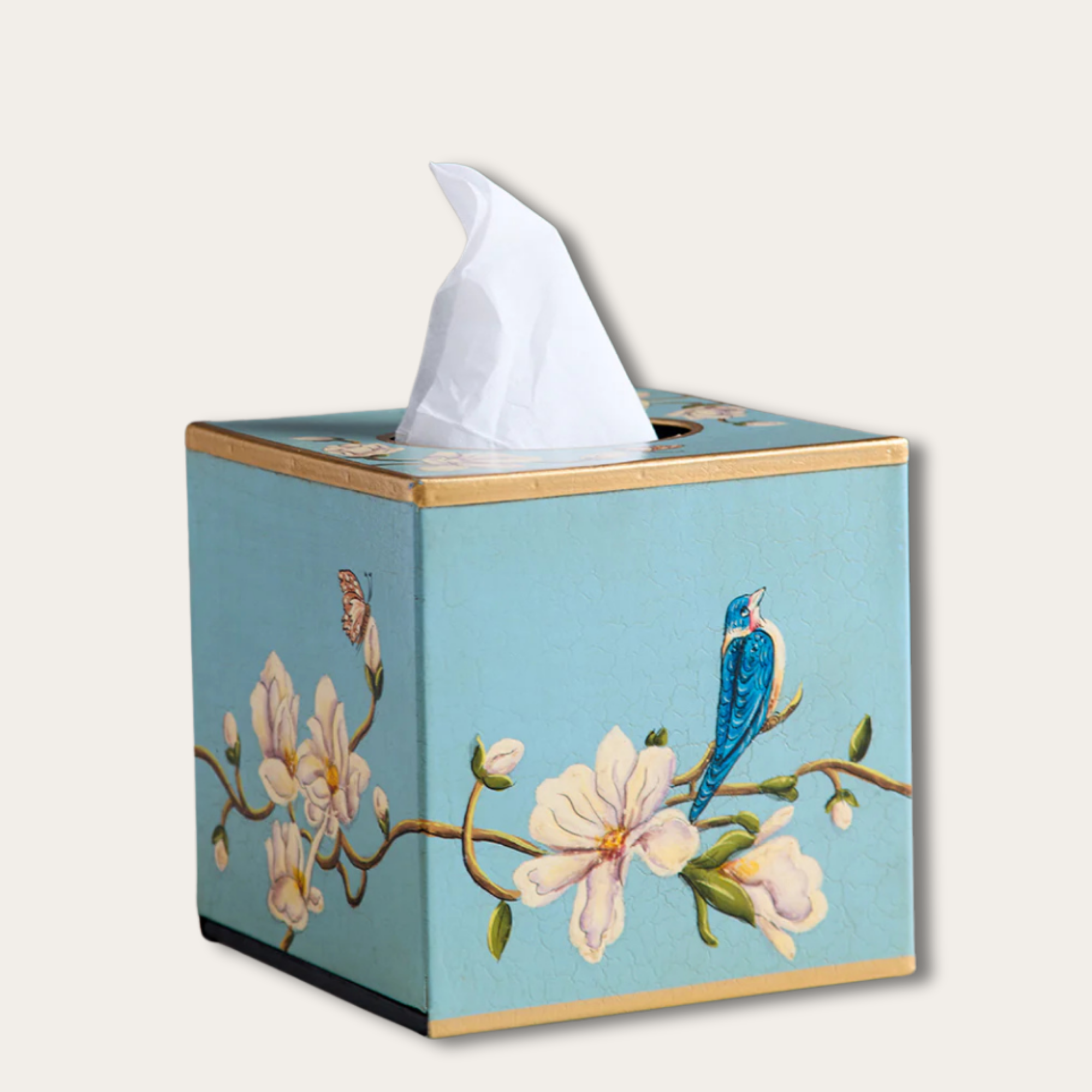 Amora Bloom Tissue Box – Bluebird Magnolia (Square)