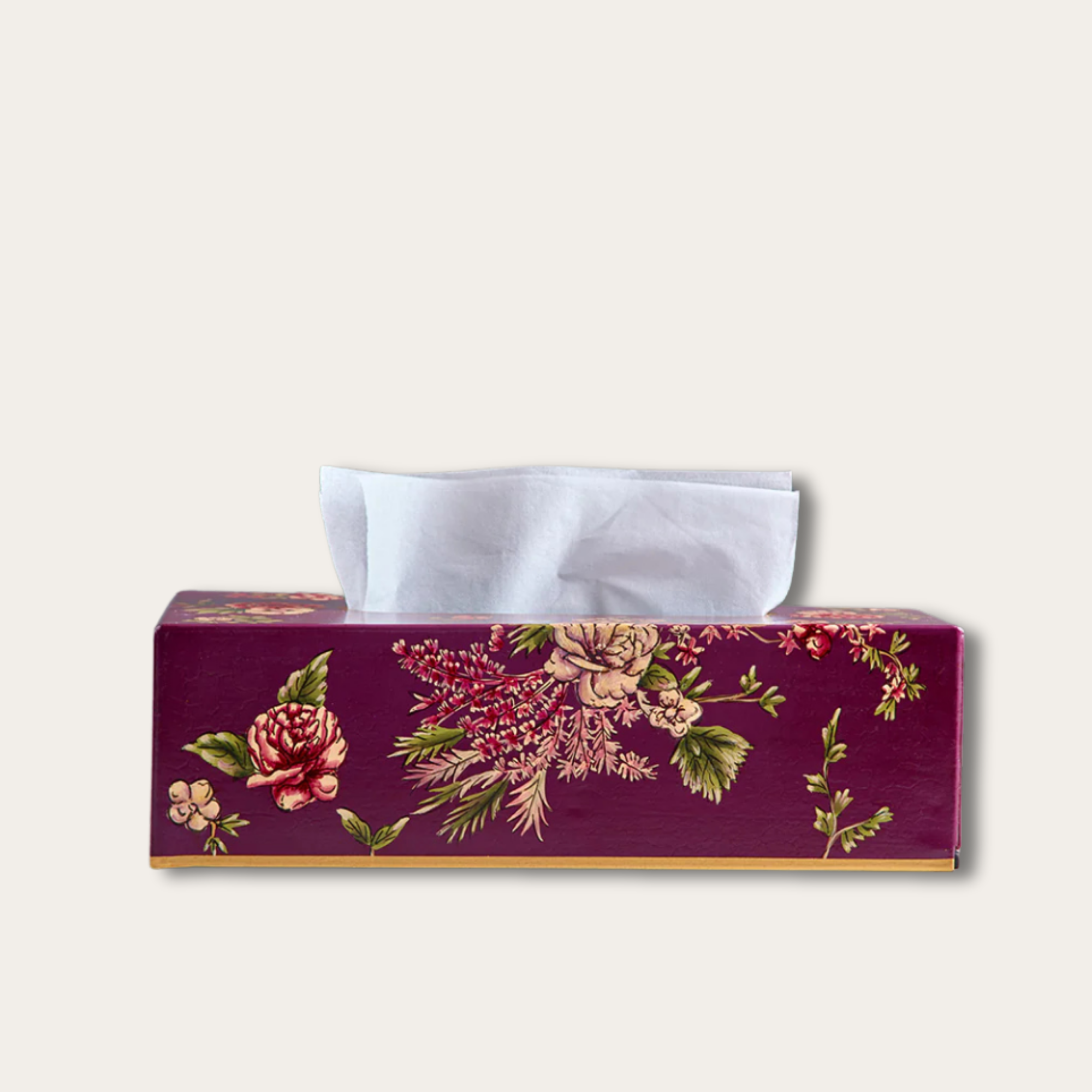 Amora Bloom Tissue Box – Vintage Peony Bouquet (Rectangular)