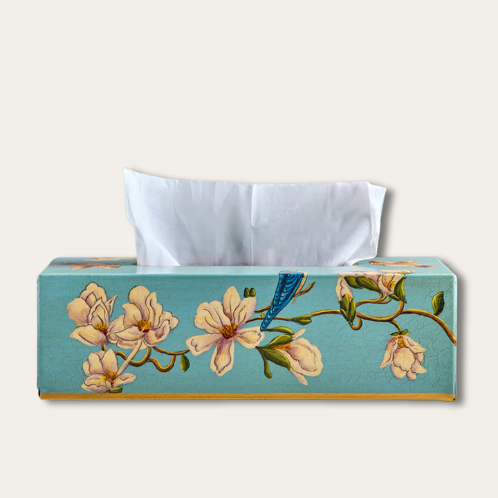 Amora Bloom Tissue Box – Bluebird Magnolia (Rectangular)