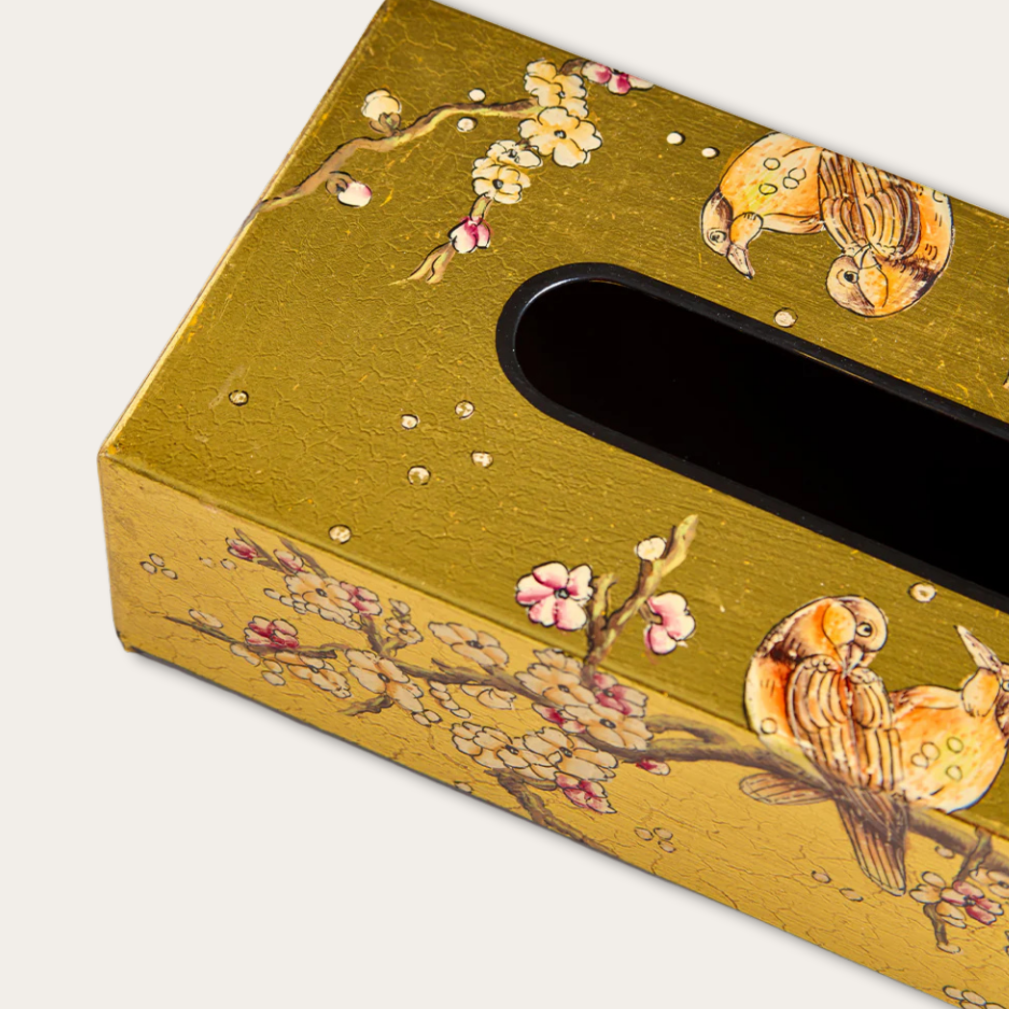 Amora Bloom Tissue Box – Golden Songbird Blossom (Rectangular)