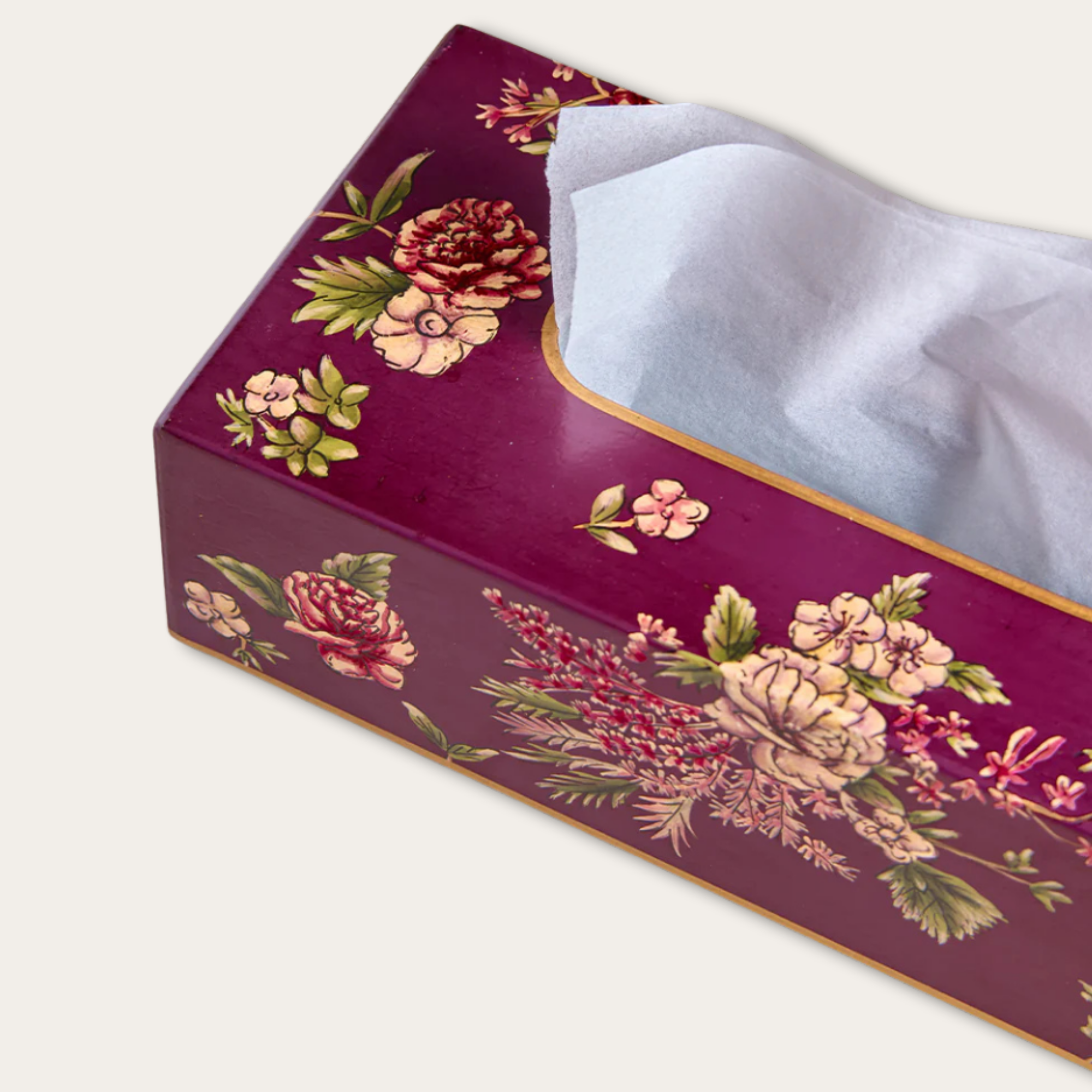 Amora Bloom Tissue Box – Vintage Peony Bouquet (Rectangular)