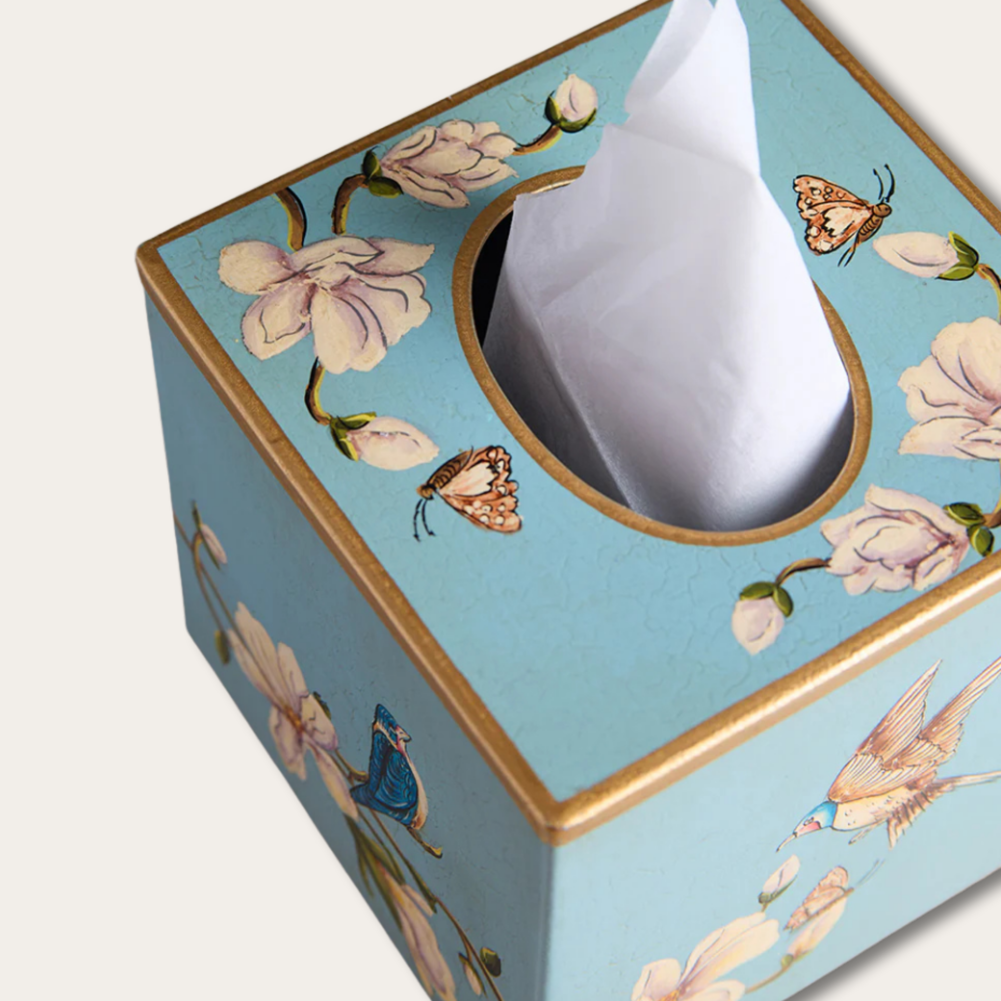 Amora Bloom Tissue Box – Bluebird Magnolia (Square)