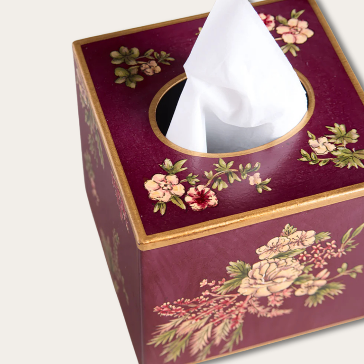 Amora Bloom Tissue Box – Vintage Peony Bouquet (Square)