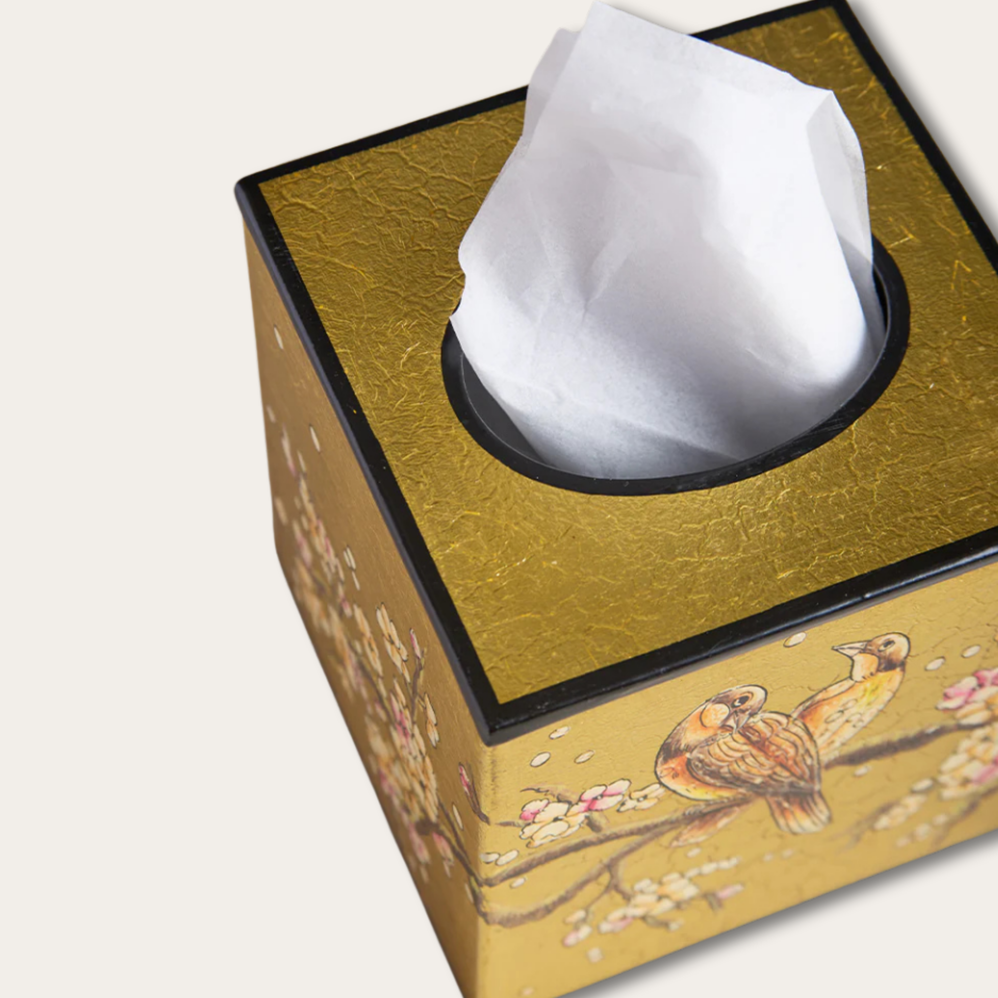 Amora Bloom Tissue Box – Golden Songbird Blossom