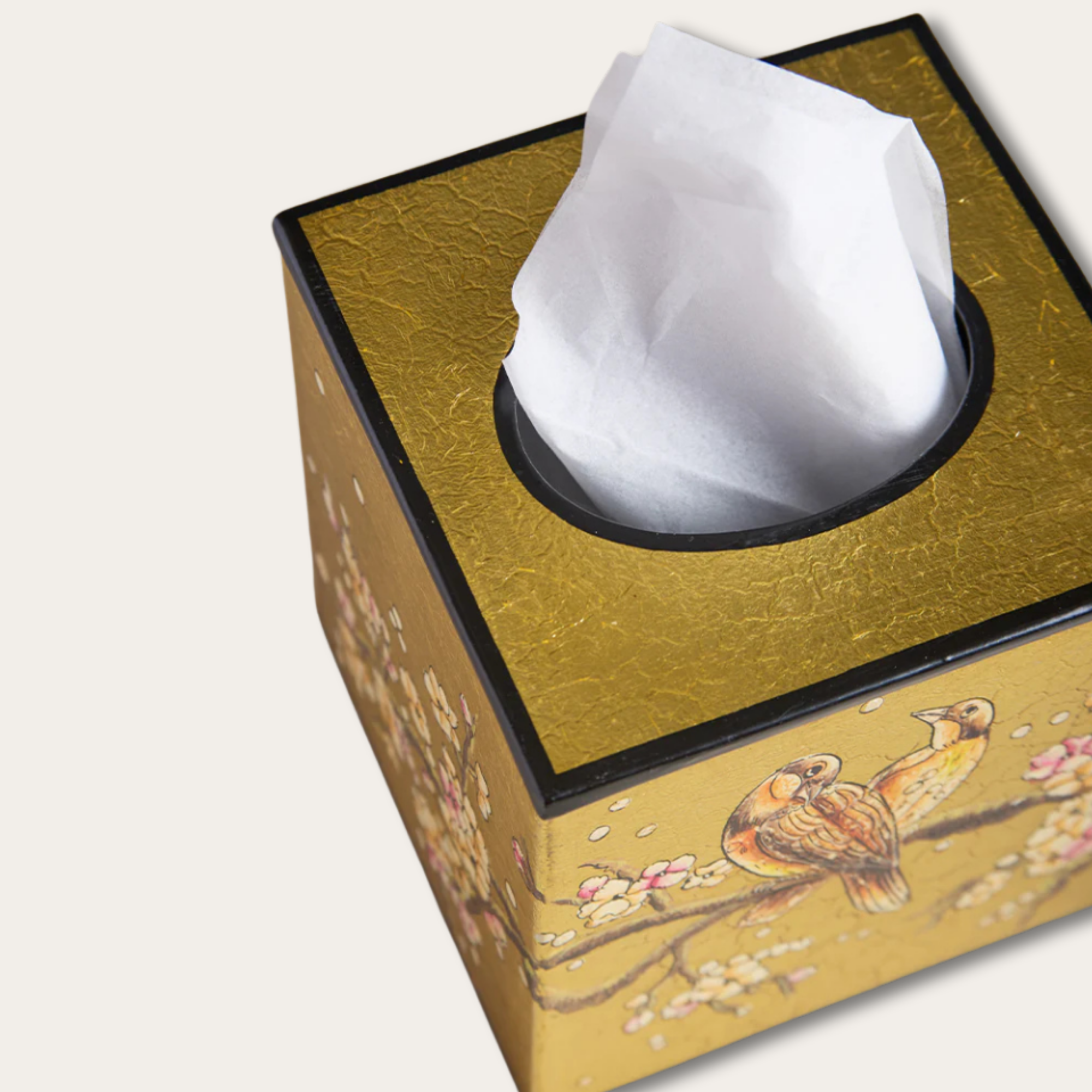 Amora Bloom Tissue Box – Golden Songbird Blossom